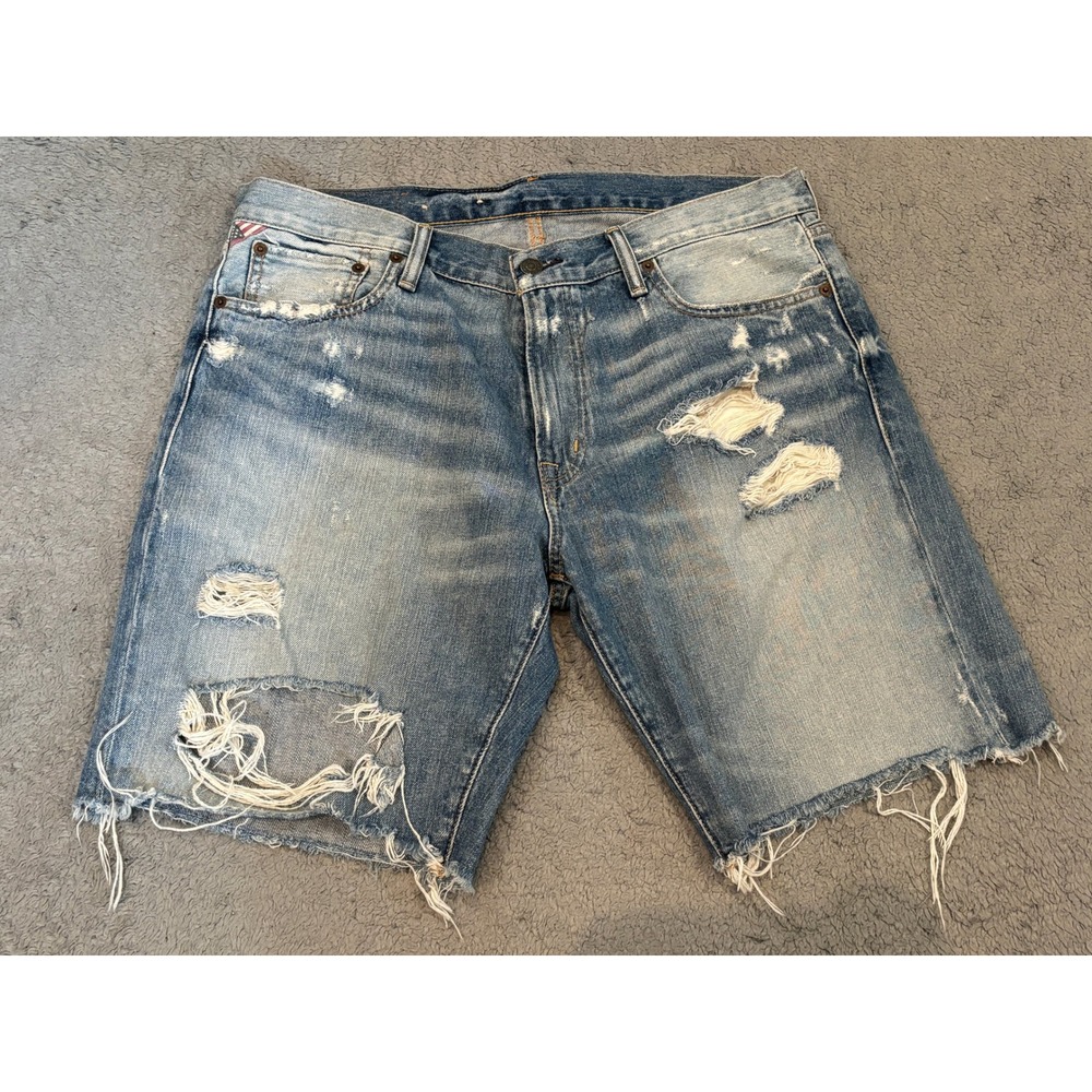 Denim & Supply Ralph Lauren Bedford Straight Distressed Jean Shorts Mens 34 Blue